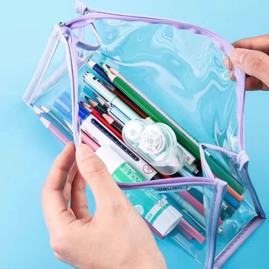 Kit 2 Bolsas Organizadoras Transparente de Vinil para Maquiagem Compacta e Resistente para Viagens