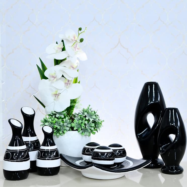 Vasos 9 Peças Kit Enfeites Cerâmica Sala Conjunto Elegante Decorativas Trio Rack Centro Mesa Cozinha