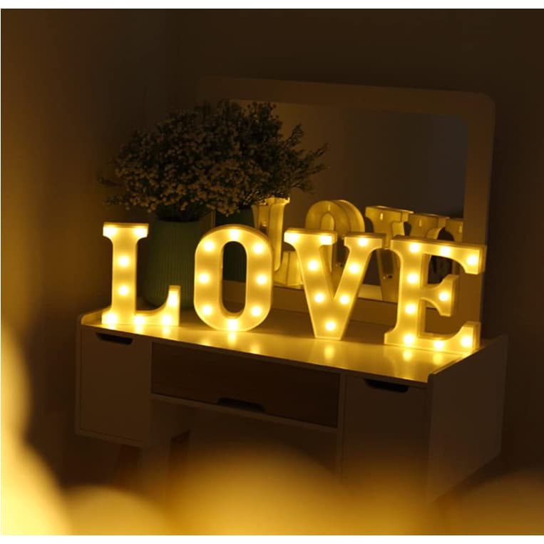 KIT 4/5 Letras LED Luminária Decorativa AMOR/LOVE/TE AMO 16cm/21cm