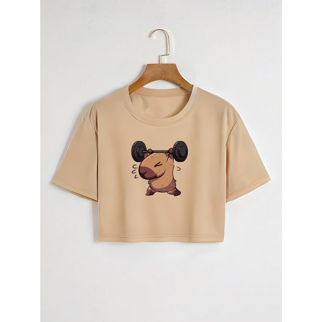 Blusinha Cropped Algodão Confortavel Treino Capivara levantando peso
