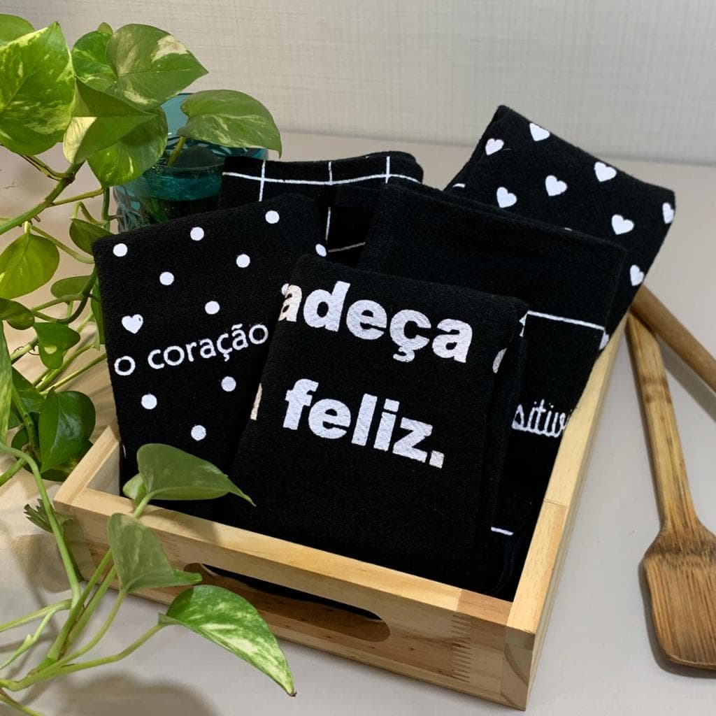 Kit 5 Panos de Prato Preto grande para cozinha Pano de Copa Bate mão pano de prato pé de galinha
