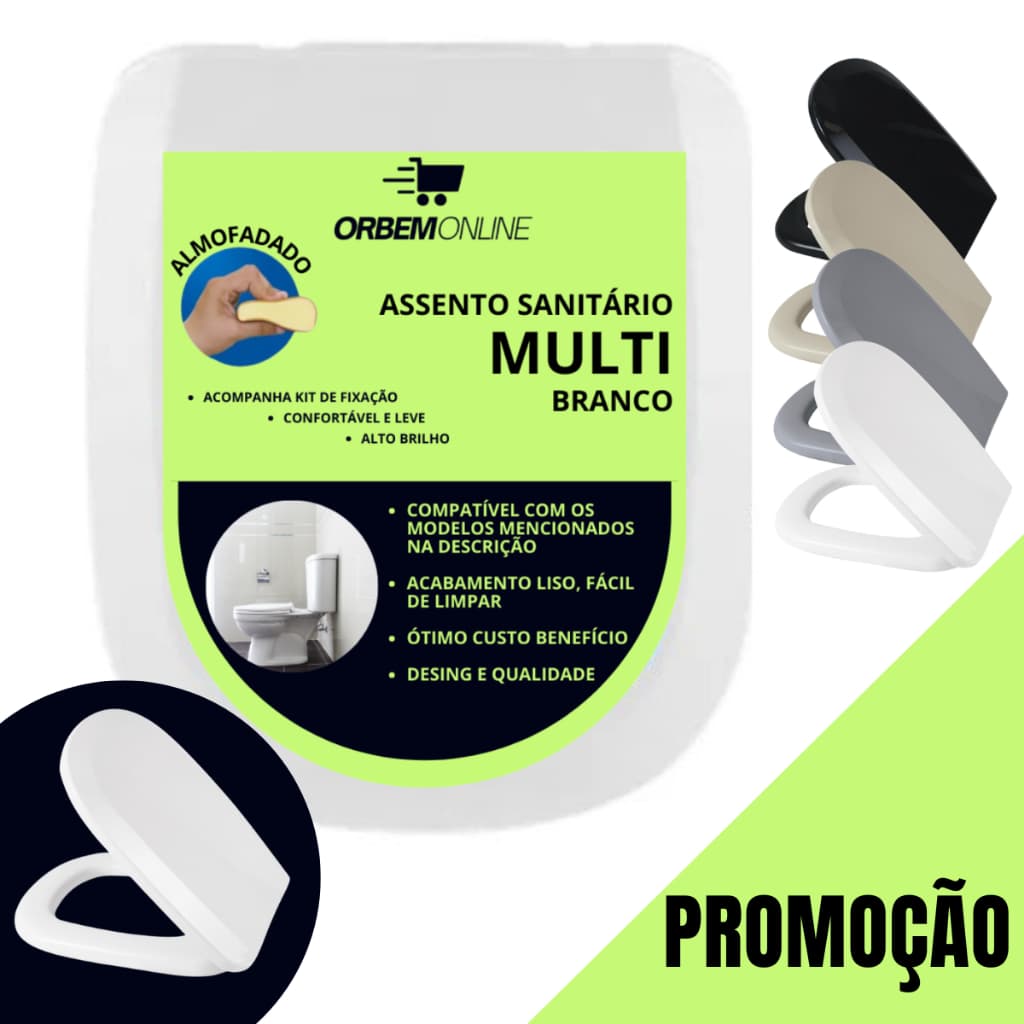Assento Sanitario Almofadado Basico Retangular Icasa Sabatini 6LPF