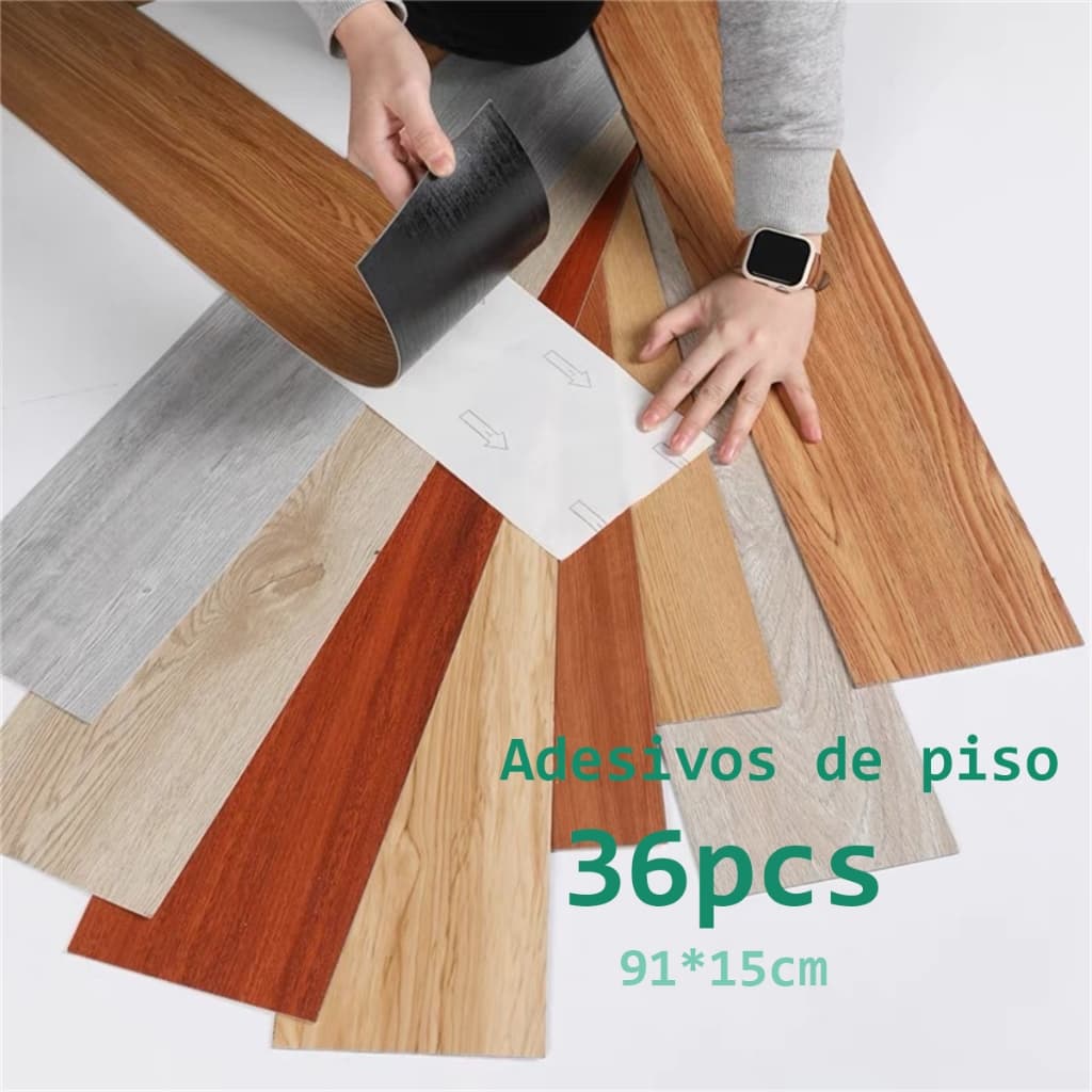 Kit 72 Pisos Adesivo Madeira Vinílico Lavável 91,4x15,2cm Auto Colante Área de cobertura 10 m²