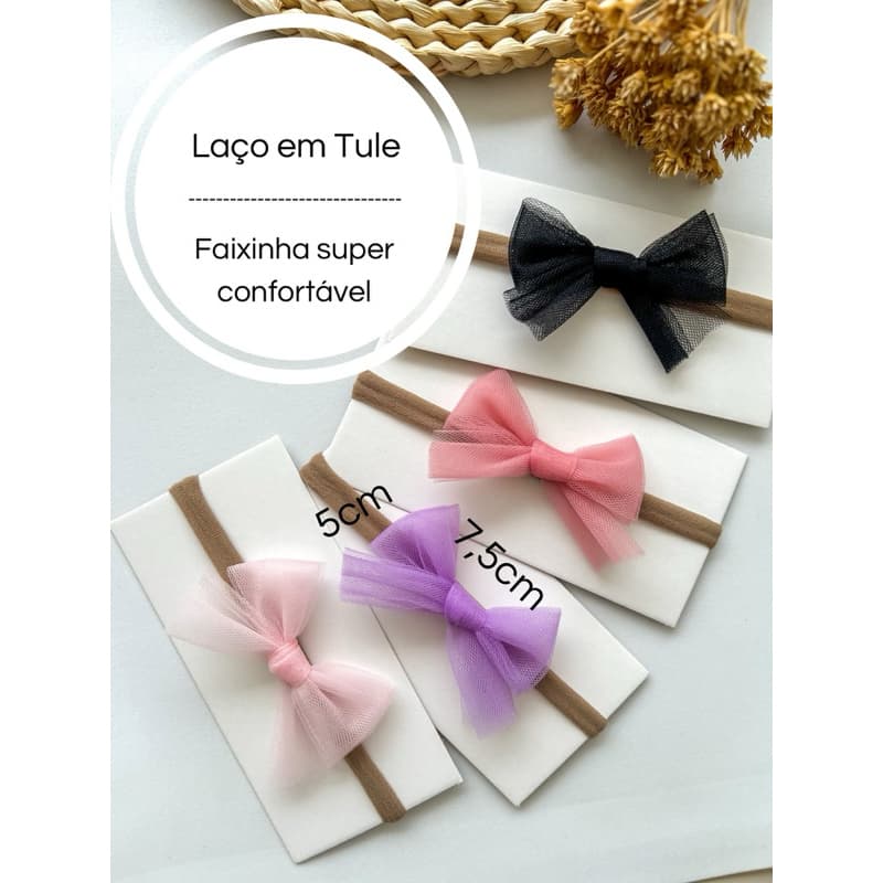 Laço para bebê na Faixinha Meia de seda confortável, em Tule Infantil Menina