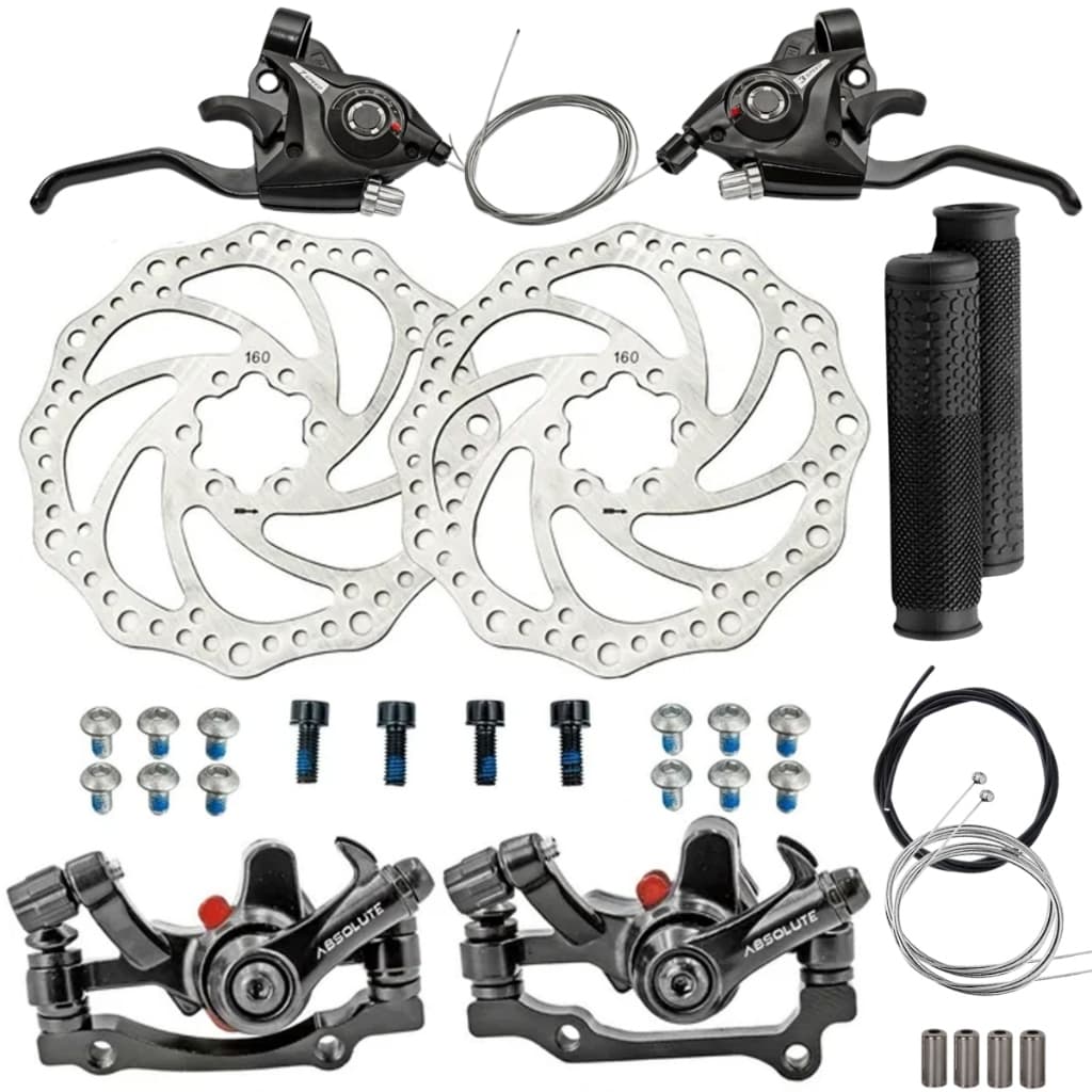 Kit Freio A Disco Absolute + Alavanca + Passador Rapid Fire 21v Manete Aluminio + Cabos + Manopla