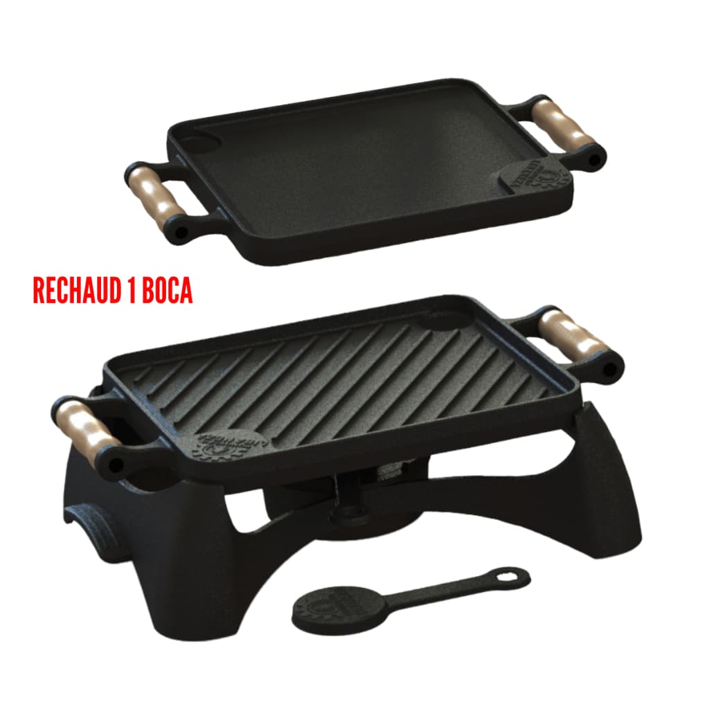Rechaud De Mesa + Chapa Dupla Face Pratico À Álcool Preto 1 Boca Chama Alta Camping
