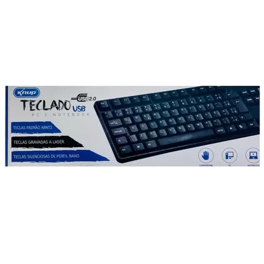 Teclado USB 2.0 Knup Com Fio Pc Notebook Teclas Silenciosas