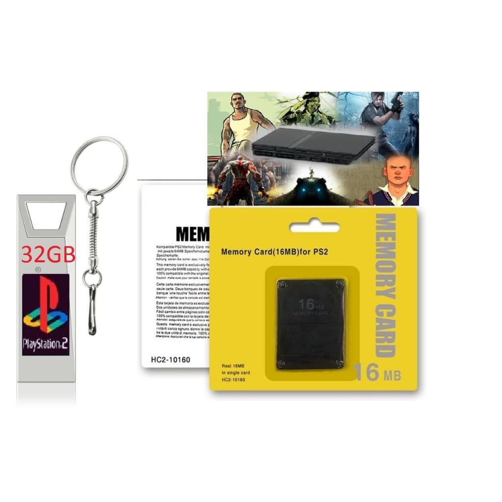 Memoria Card 16mb + Pen Drive 32gb com 1000 Jogos Para OPL-Ps2-Playstation 2