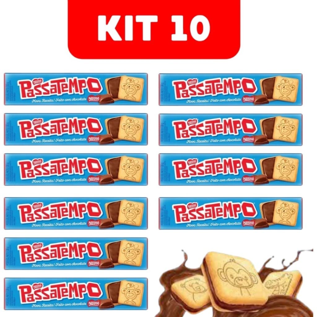 Biscoito Recheado Passatempo Bolacha Kit 10 Pacotes 130g - Nestlé