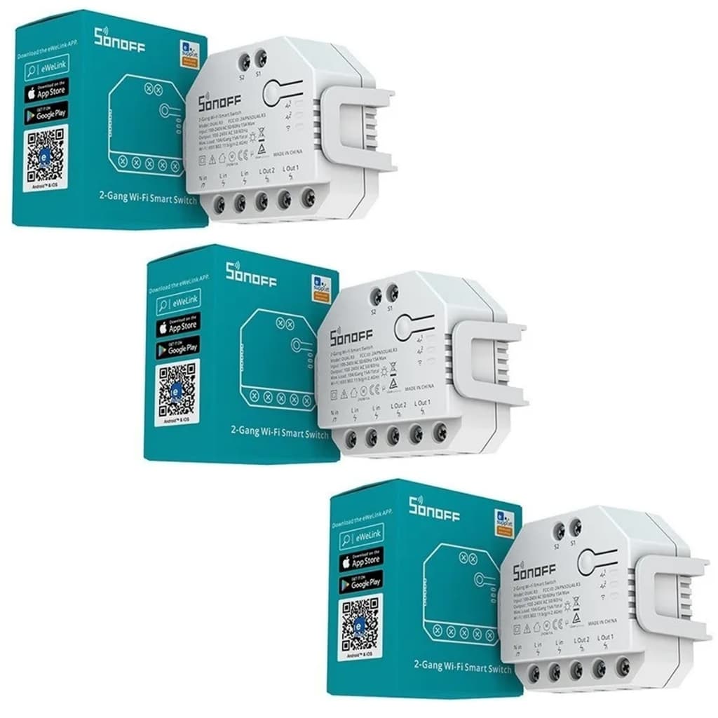 Kit 3 Sonoff Dual R3 Automação 2ch Wifi Motor Cortina Persiana