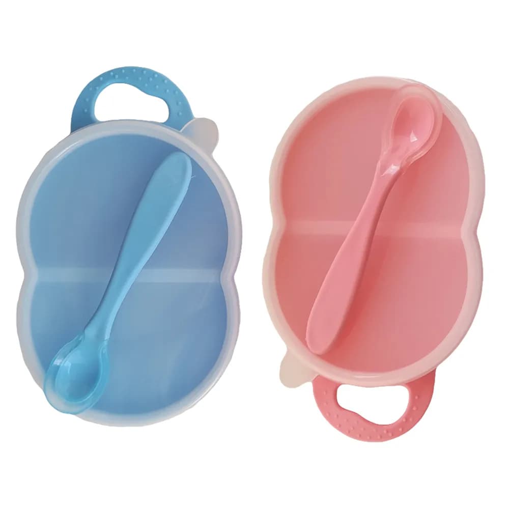 Porta-Papinha - Pratinho com Divisória e Colher com Ponta de Silicone - LullyBebê