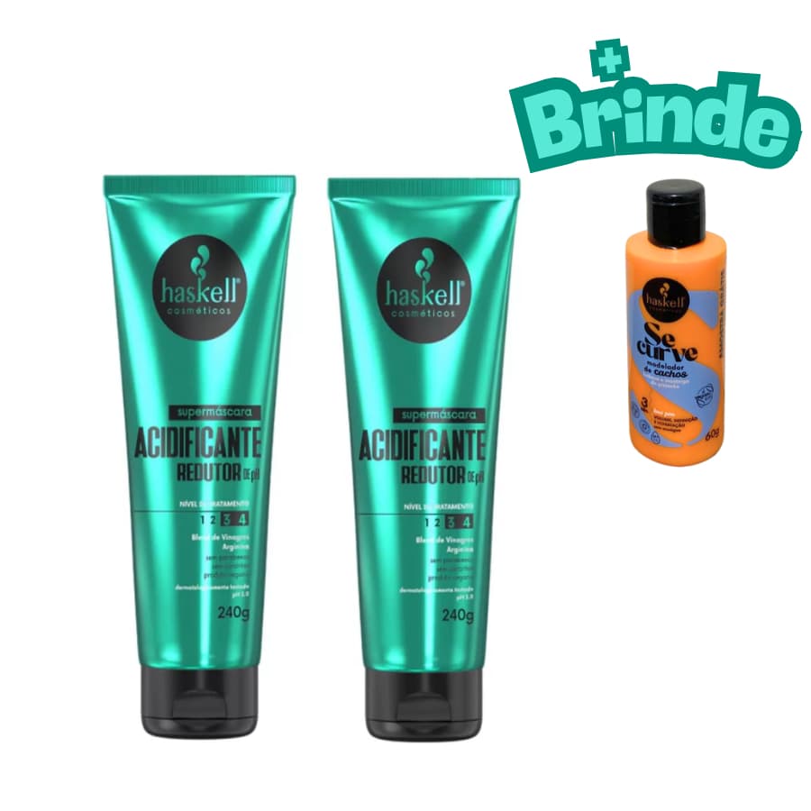 Kit 2 Super Máscaras Acidificantes Redutor Haskell 240g + Brinde Tratamento Intenso Feminino Capilar Cabelos Sedosos