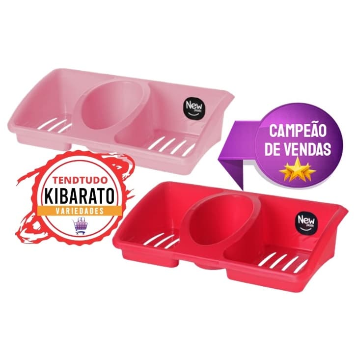 Kit com 2 Porta Detergente, Esponja e Sabão Organizador de Pia Suporte P/ Detergente Cozinha New Plastic