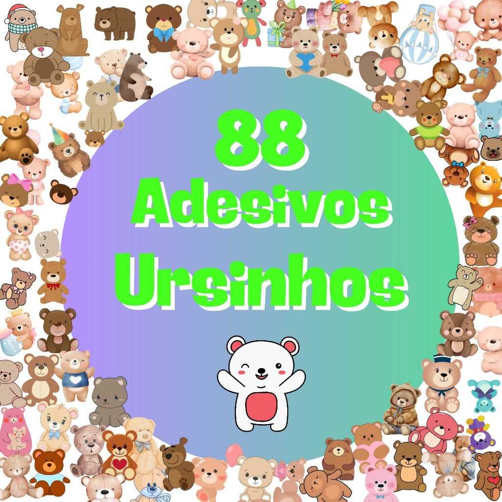 Kit 88 Adesivos Ursinhos Urso para caderno, planner, lembrancinha, agenda, a prova d'água