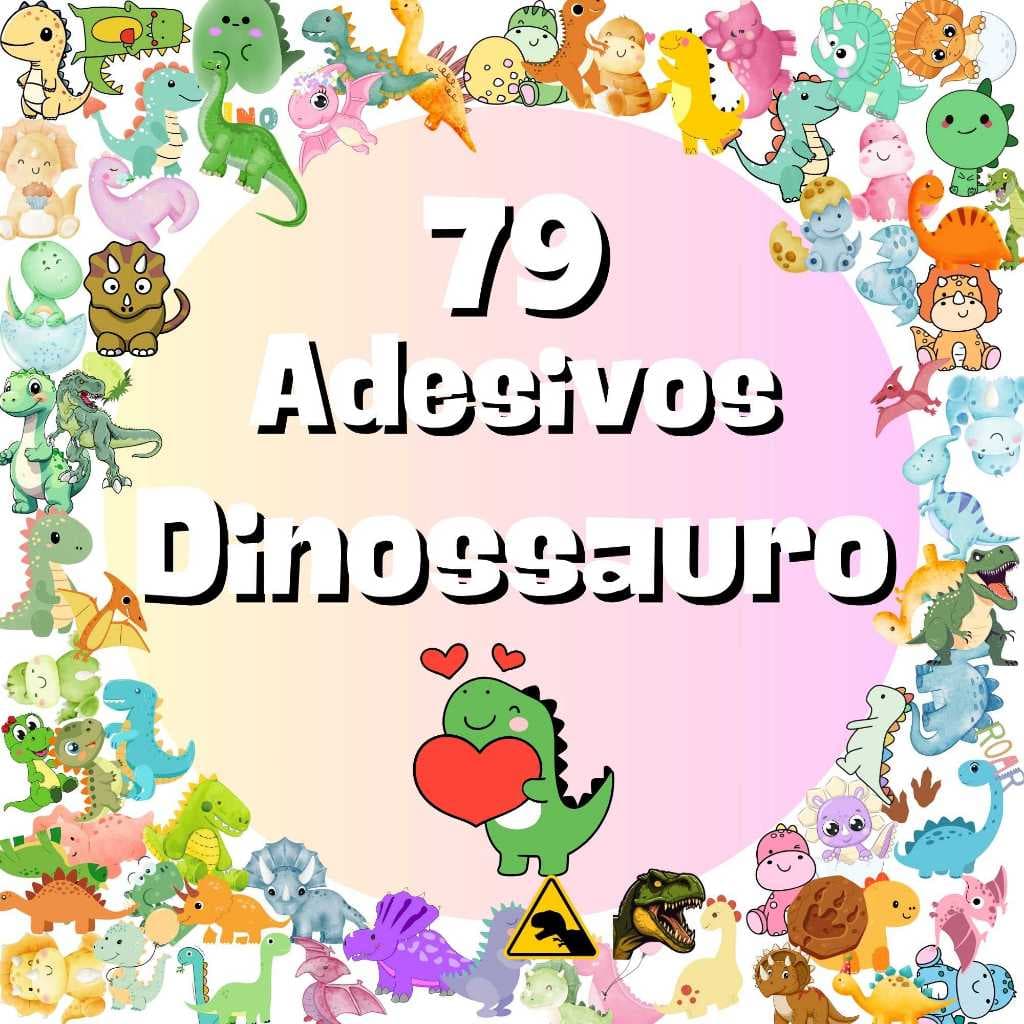 Kit 79 Adesivos Dinossauro para caderno, planner, lembrancinha, agenda, a prova d'água