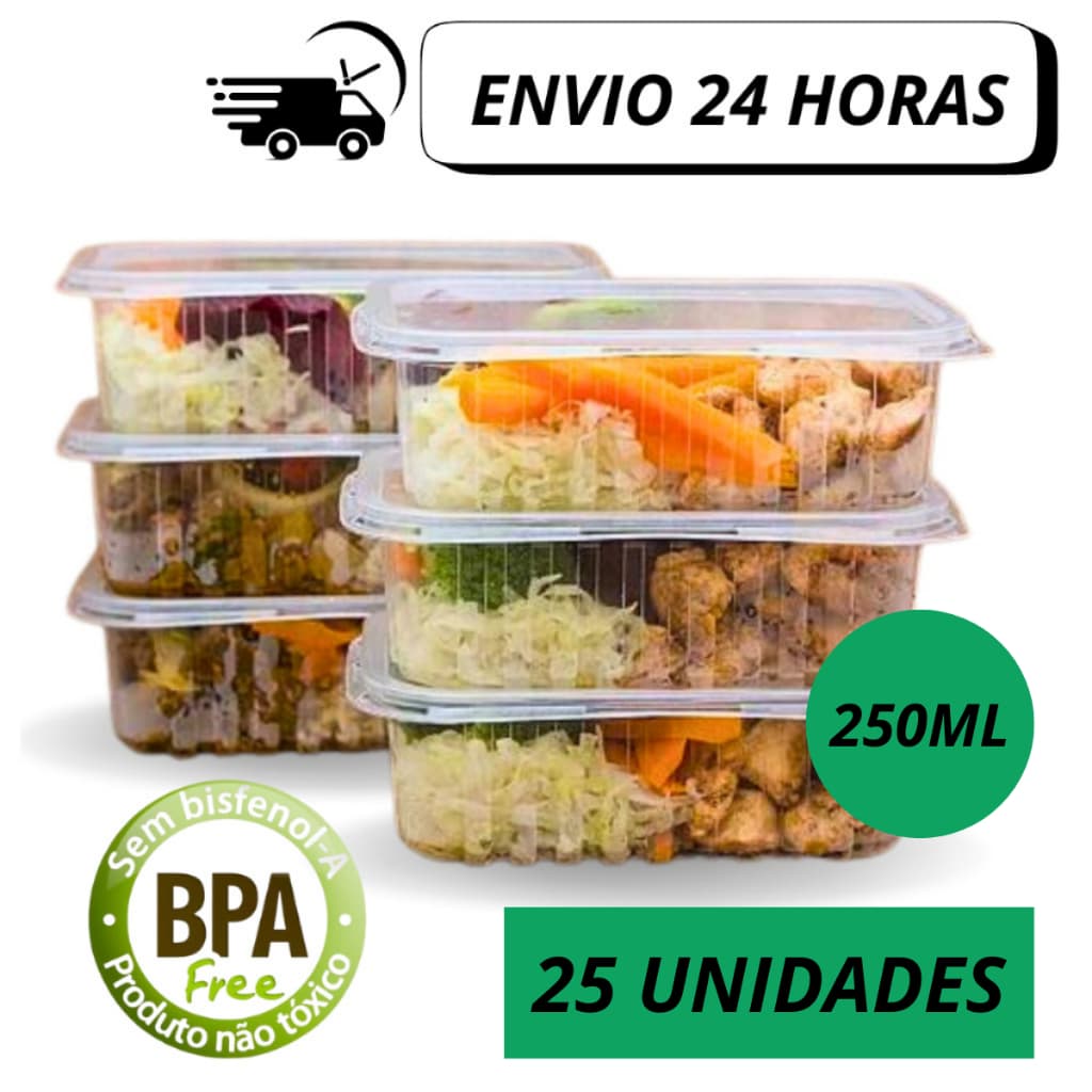 Pote Marmita Embalagem Descartável Fitness Fit Freezer Microondas Armazenamento 250ml 25 unidades