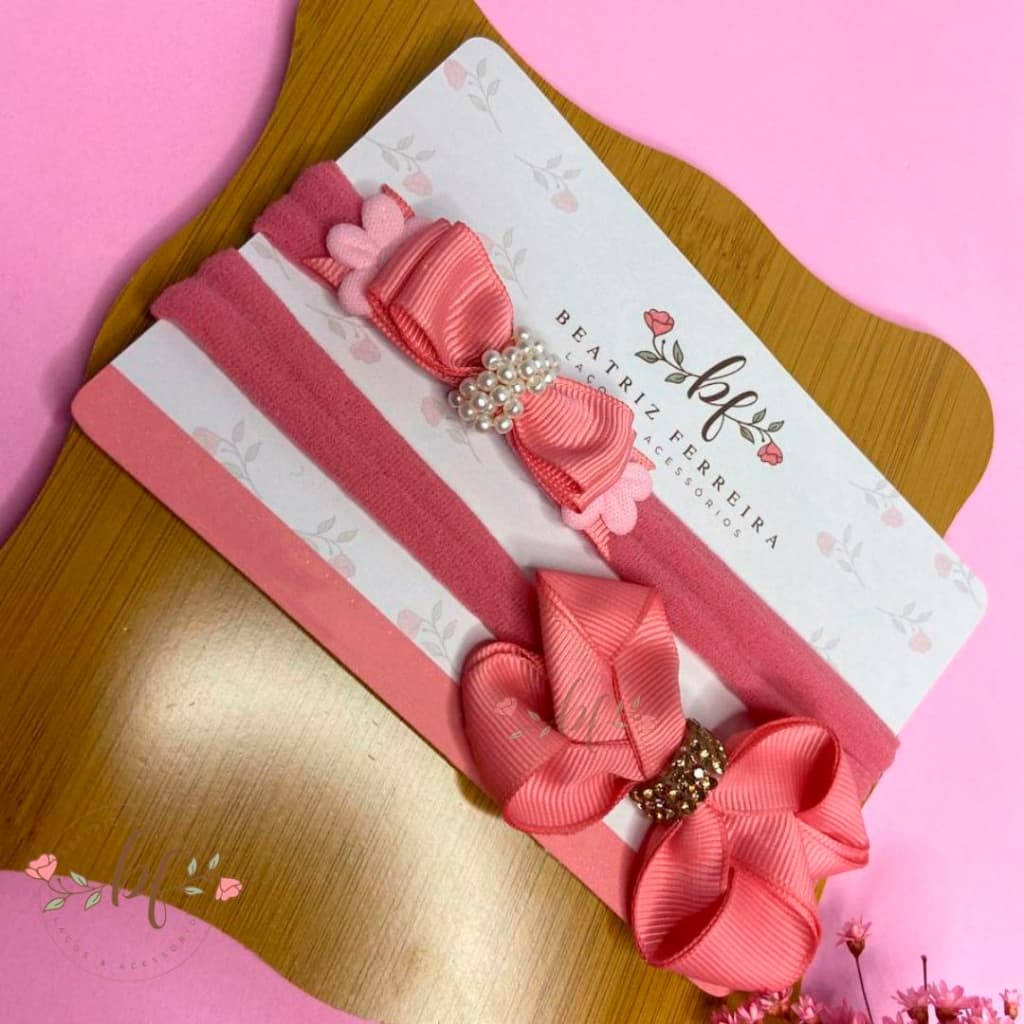 Kit 2 Laços Bebê Faixa - Fofura - Faixinha Slim Recém Nascido, Lacinhos de Cabelo RN Infantil Menina Meia de Seda