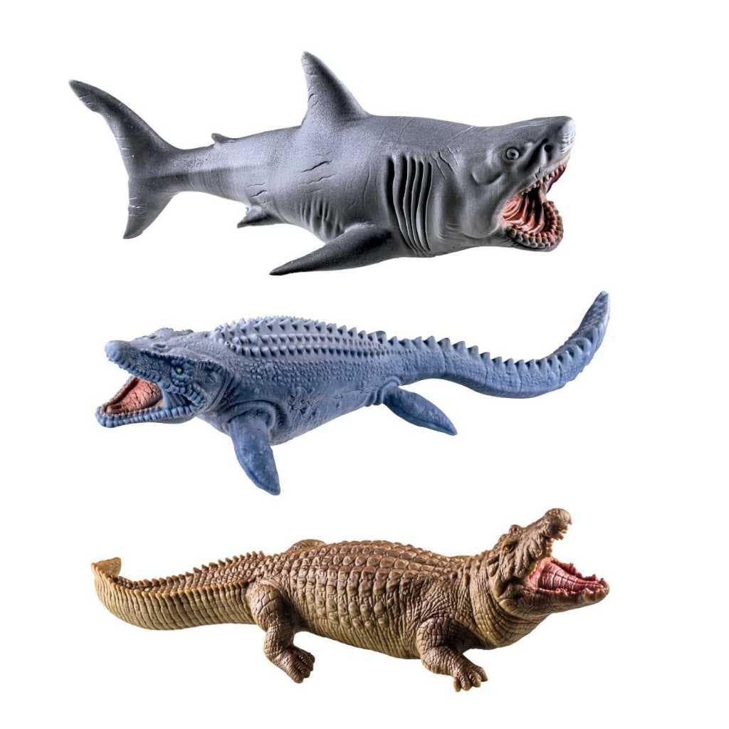 Brinquedos de Menino Tubarão Jacaré Mosassauro Kit 3 Unidades