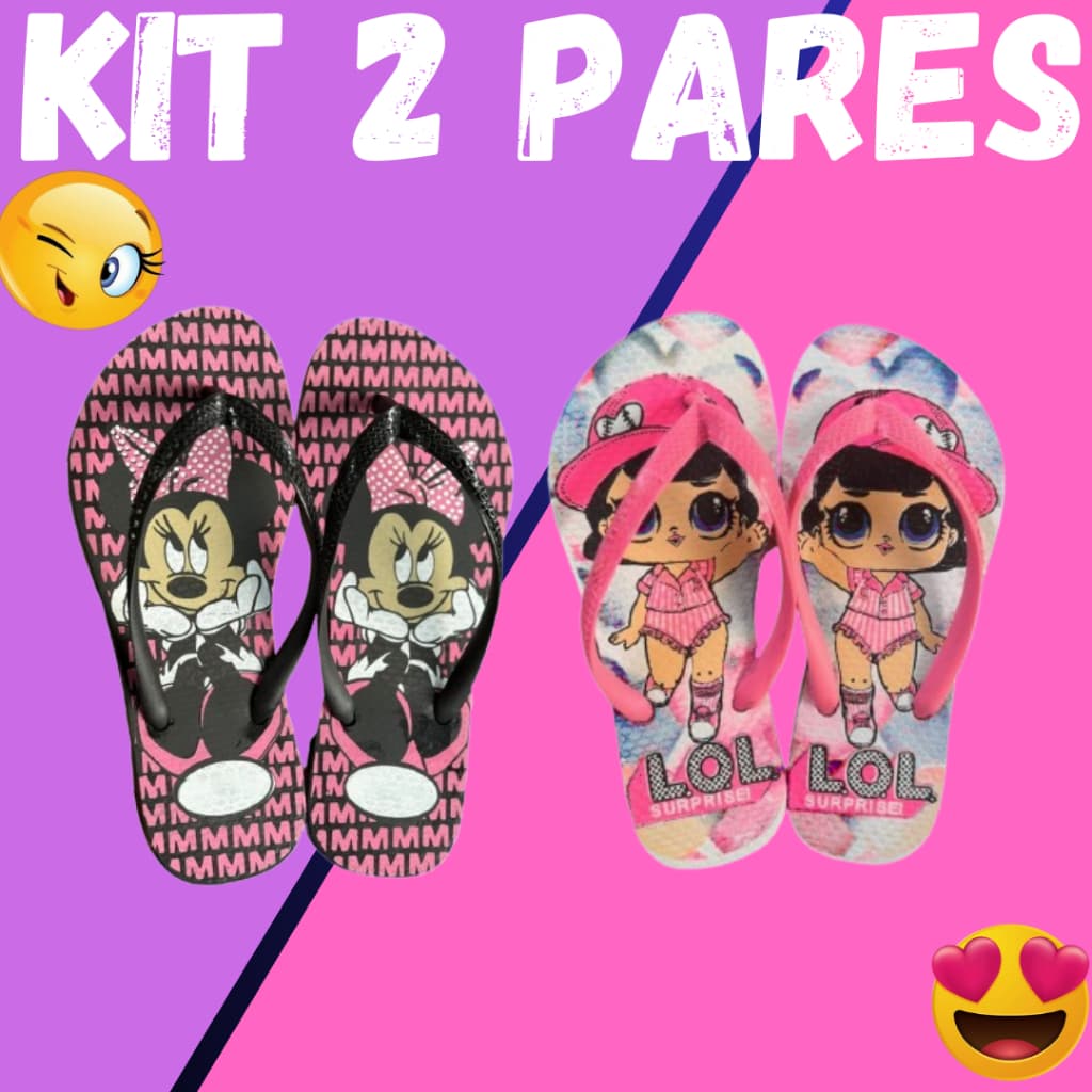 Kit 2 Pares de Chinelo Infantil Feminino Menina Personagens Mais Vendidos