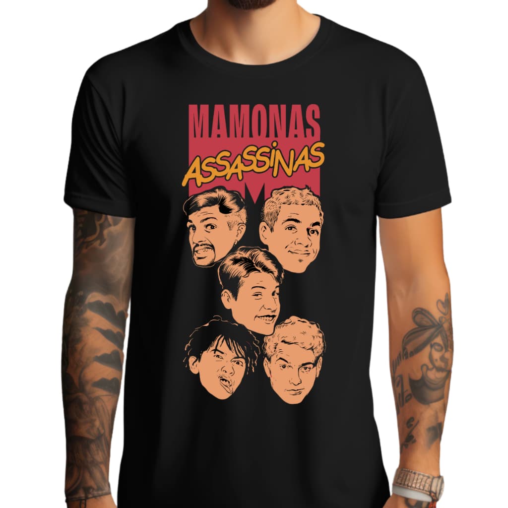 Camiseta Unissex Algodão Premium Casual Algodão 30.1 Rock Mamonas Assassinas Caricatura Integrantes