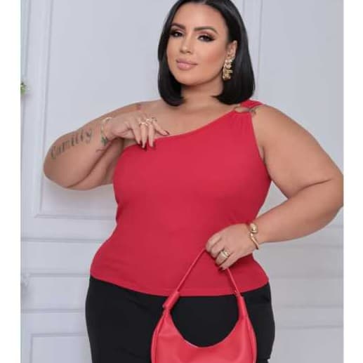 blusa Cropped plus size liso manha canelado regata um ombro 55062