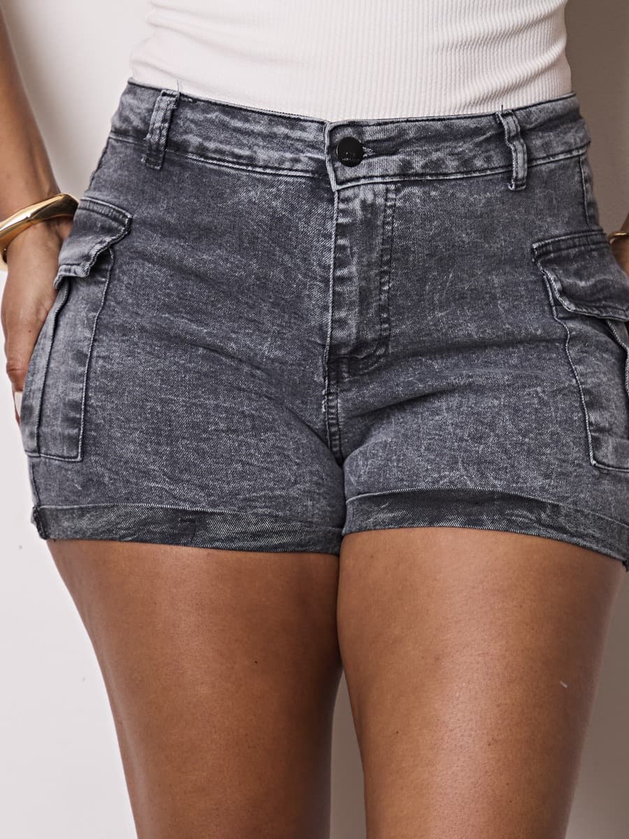 Short Cargo Juvenil Infantil Jeans Feminino Cintura Alta Com Lycra Bolso Na Lateral