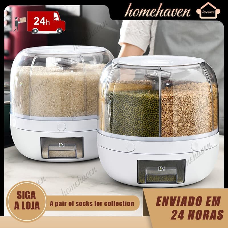 Dispenser Giratório De Alimentos 6 Divisões Cereais E Grãos