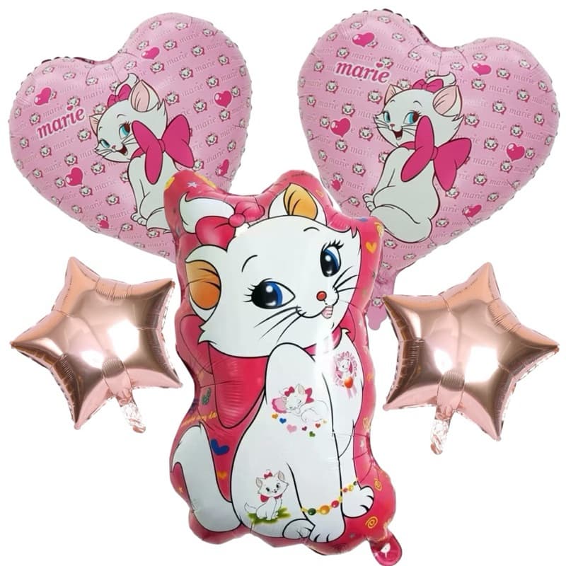 Kit c/5balões Gatinha Marie corpo mede 50cm/redondo/estrela mede 45cm para decoração de festa aniversário