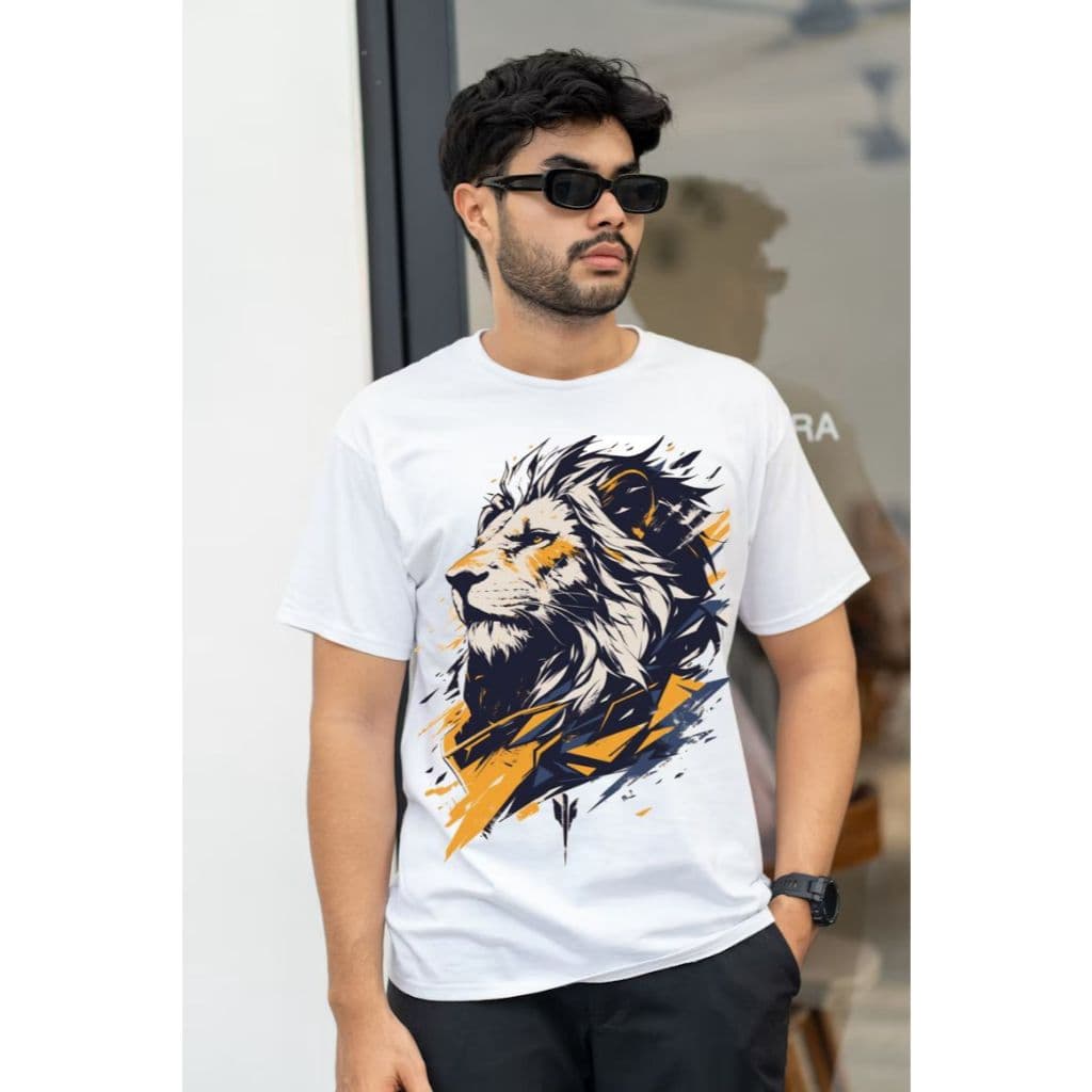 Camiseta Básica Masculina Estampada Leão 100% Algodão Super Confortável