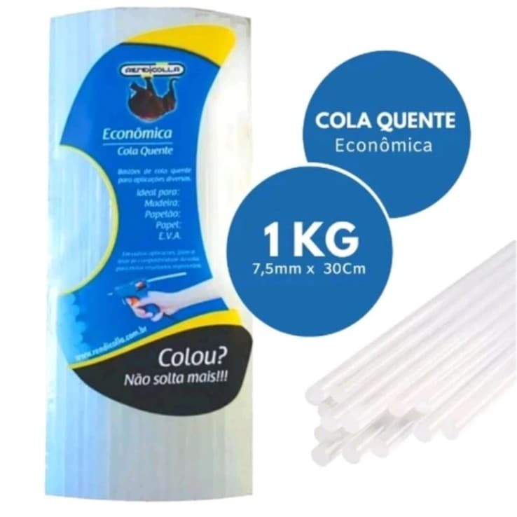 Bastão de Cola Quente Rendicolla 7,5mm x 30cm 1kg – Alta Fixação em Artesanato, Madeira, EVA e Papel