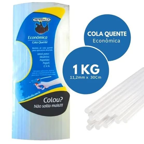Bastão de Cola Quente Grossa Rendicolla 11,2mm x 30cm 1kg – Alta Fixação, Madeira, EVA e Artesanato