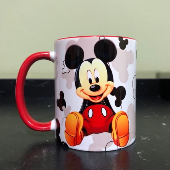 Caneca Mickey Interior e Alça Vermelha - Porcelana