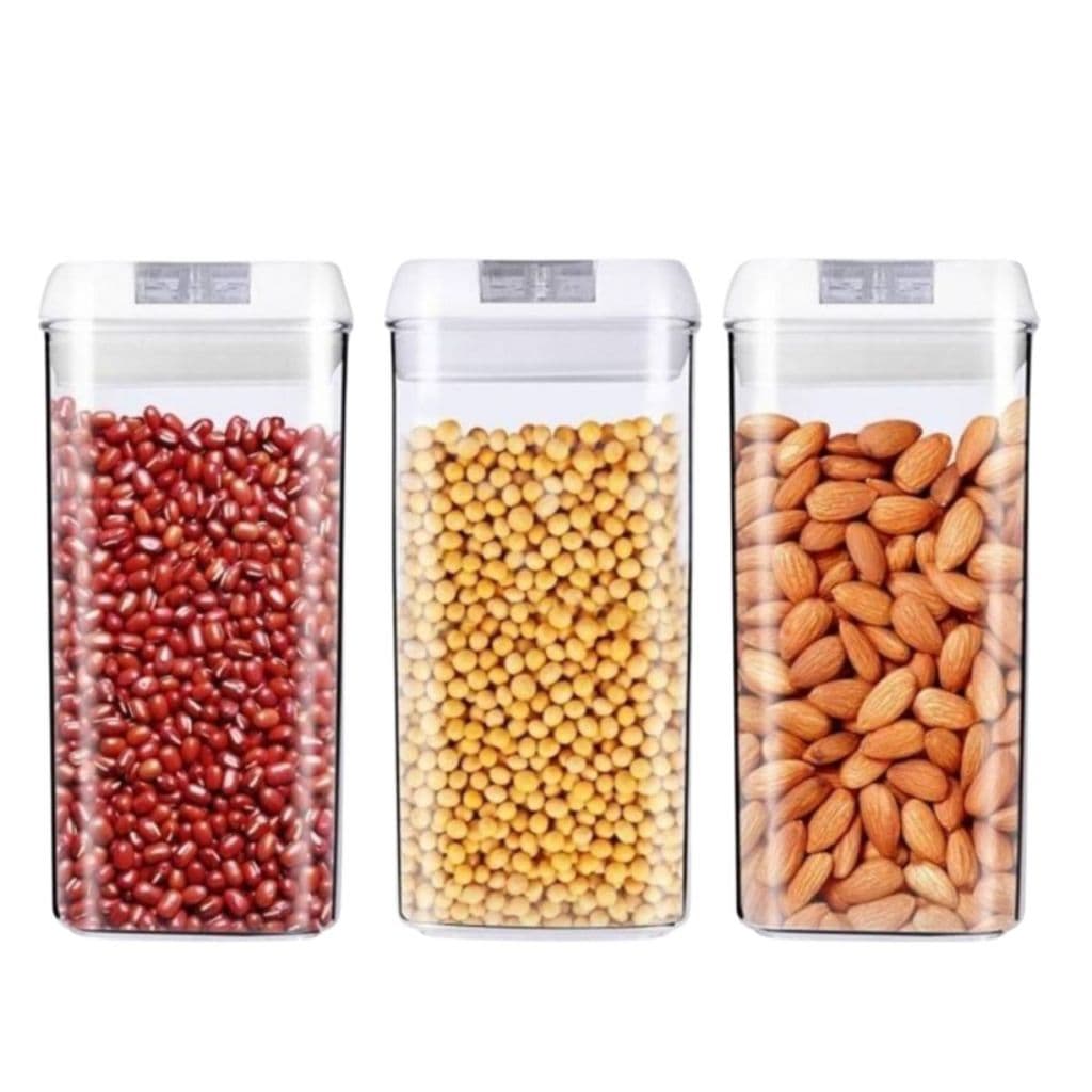 Kit 3 Potes Herméticos Mantimentos Multiuso 1200ML Grãos Cereais Farinhas