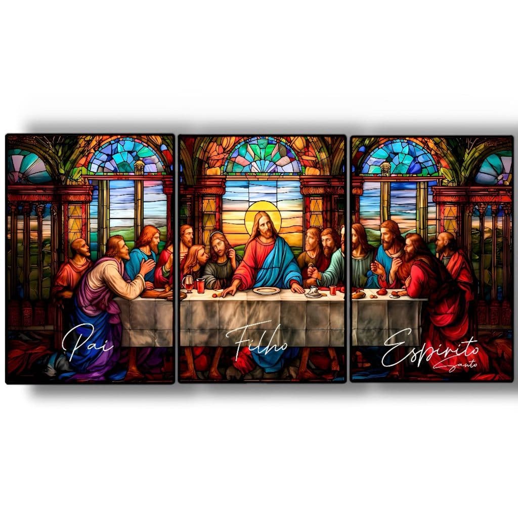 Quadro Decorativo Grande Sala Quarto Santa Ceia Vitral Colorido Arte Religioso Hall