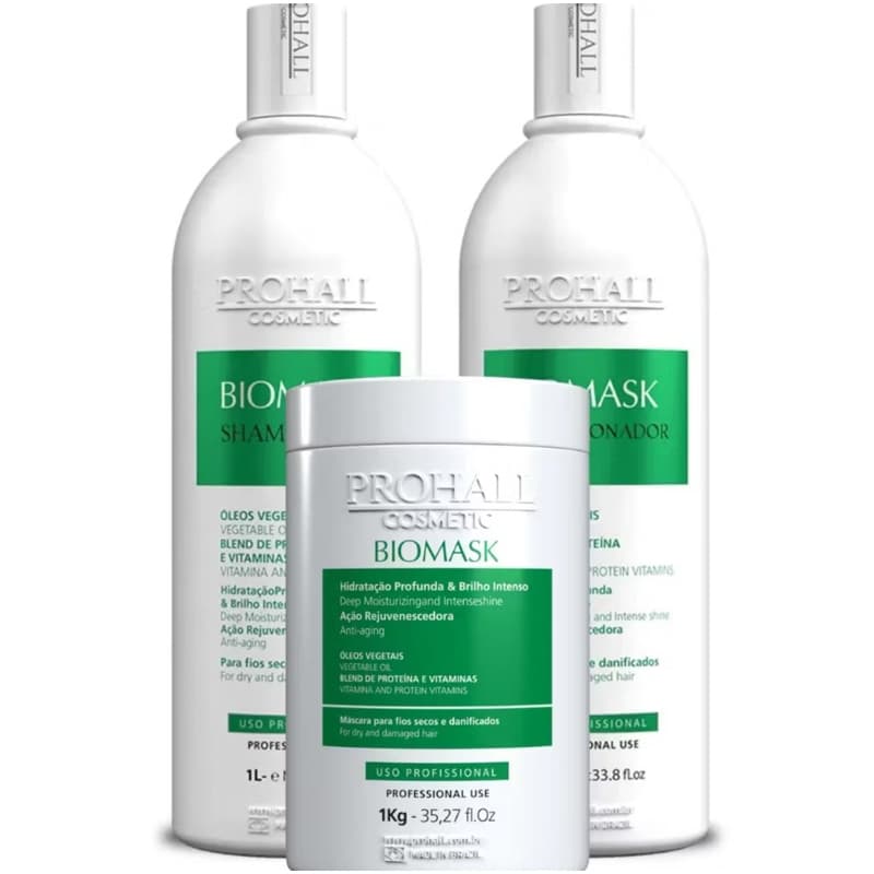 Biomask Kit Reconstruçao Shampo 1 L + Condicionador 1 L + Máscara 1 Kg - Prohall Professional