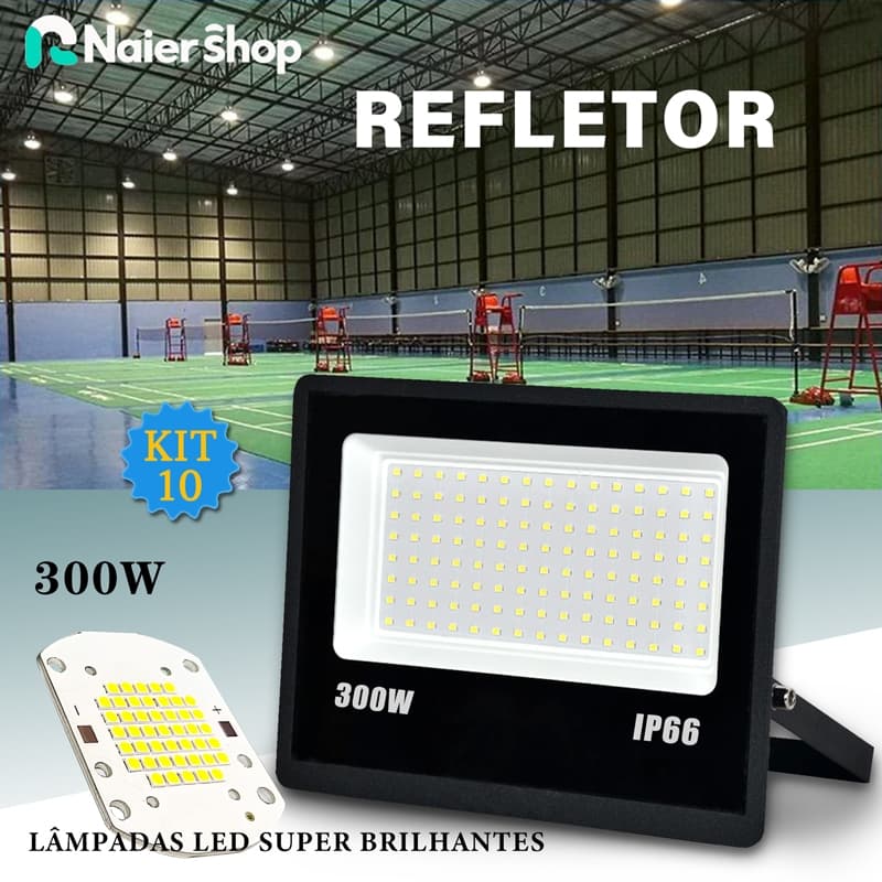 Kit 10 Refletor LED de 300W Holofote com luz fria e bivolt Luminária adequada para iluminação