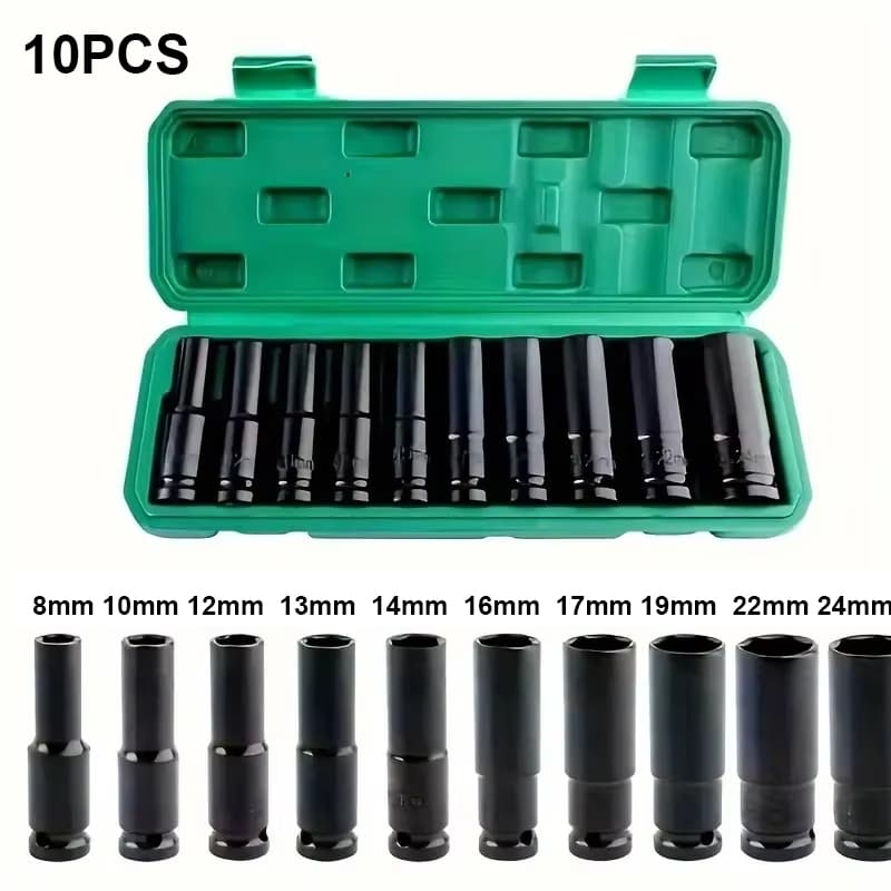 Conjunto de Ferramentas de Reparo com Soquete de Impacto 10 Peças/ Chave de Fenda e Brocas 1/2 ''