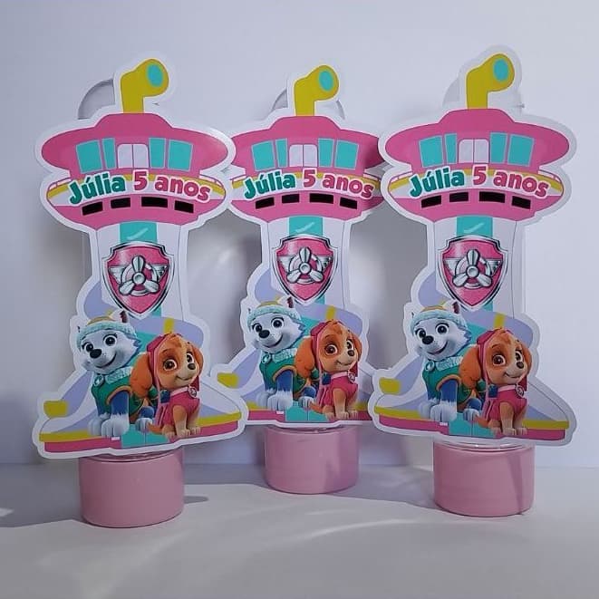 10 Tubetes Personalizados Farol Skye e Everest, Apliques 3D,  Lembrancinha, enfeite Patrulha canina
