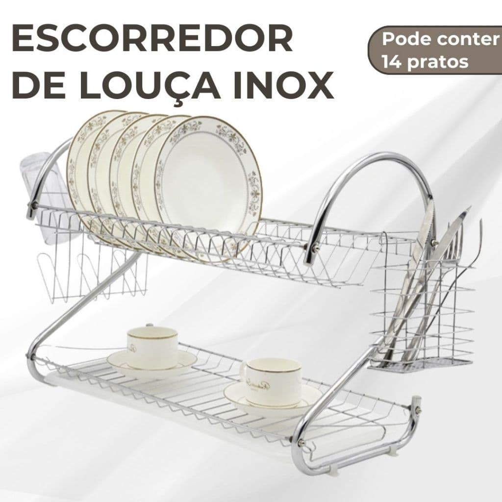 Escorredor De Louça Inox 14 Pratos Organizador De Cozinha Escorredor De Talheres Para Pratos E Talheres