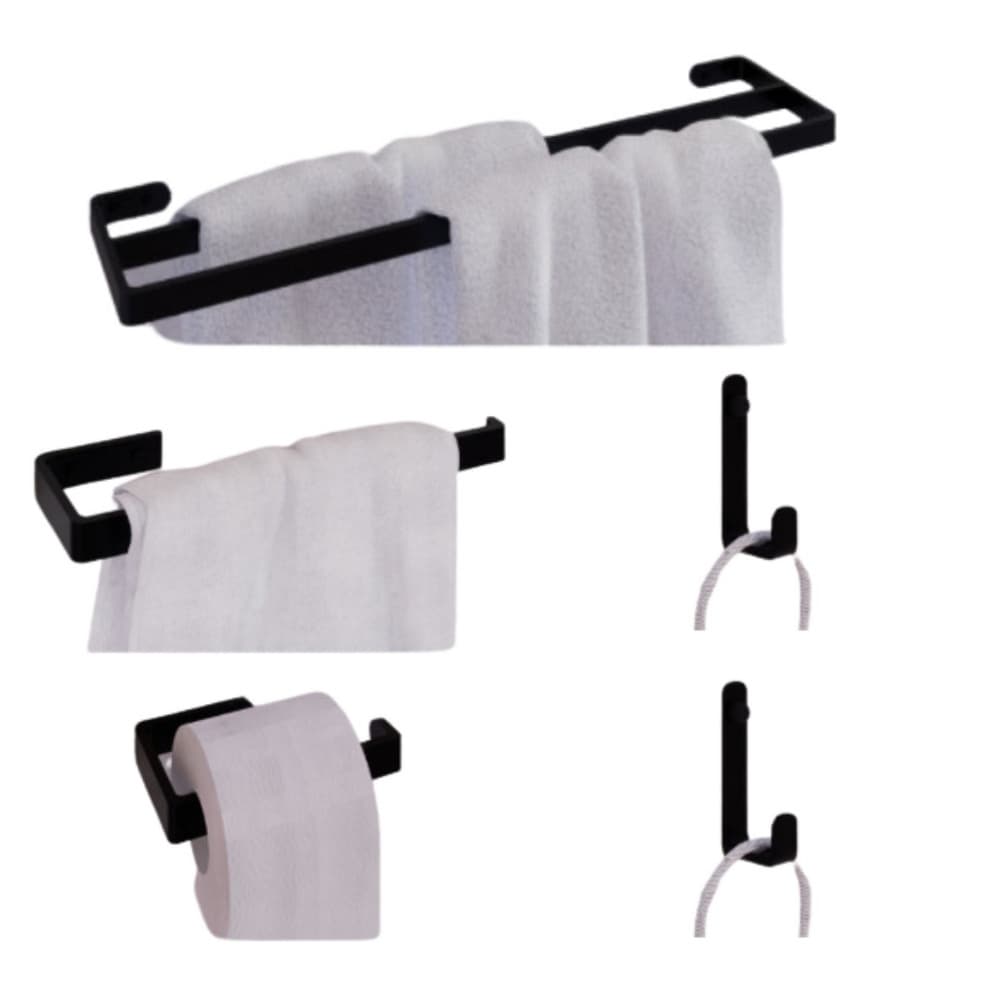 Kit Acessórios Para Banheiro Preto 5 Pçs Porta Toalha Duplo