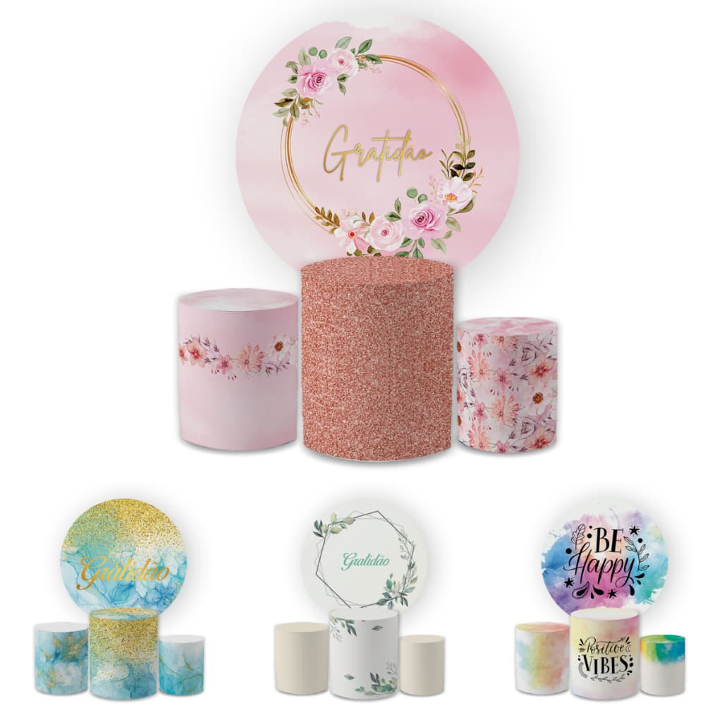 Capa Painei de Festa Veste Fácil Redondo+ Cilindro Sublimado Malha New Tema Gratidão Moderno Decorativo Bibi Paineis