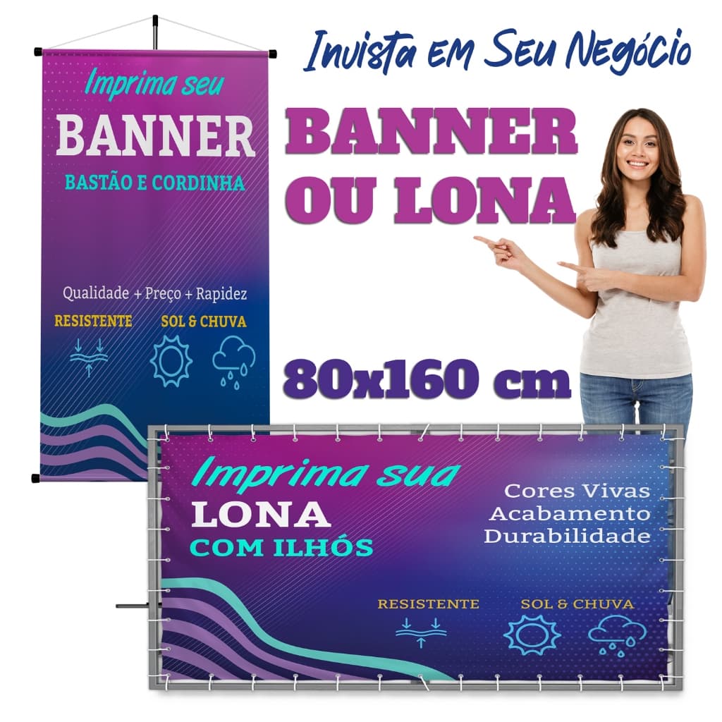 Banner personalizado 80 x 1,50 metro - envie sua arte - banner personalizado com foto, banner