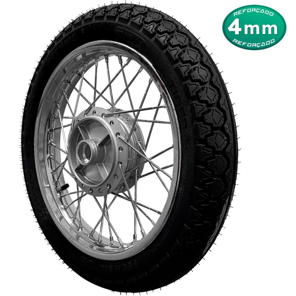 Roda Traseira Biz 100 Biz 100 Biz 125 Biz125 Cromada Raio 4mm Montada Com Pneu e Câmara