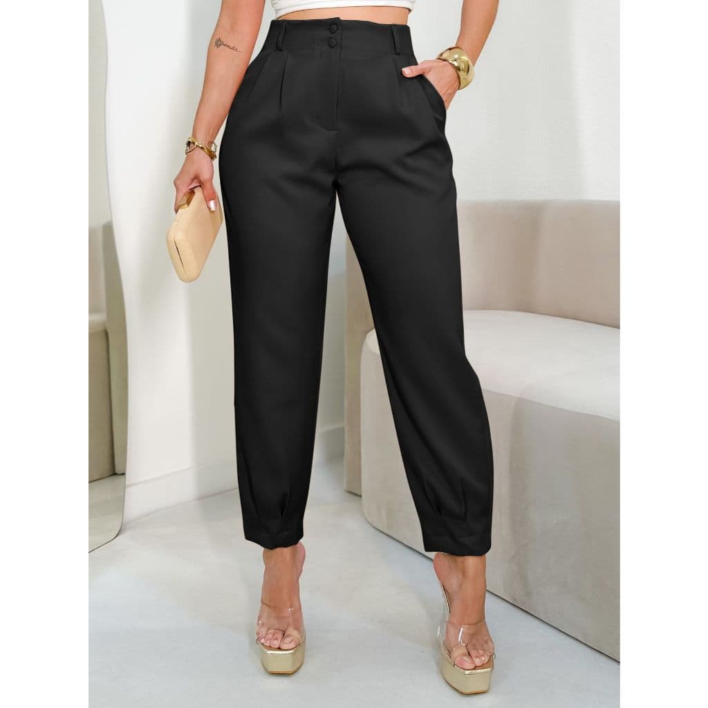 EMILI1- Calça Alfaiataria Slim Feminina Botões Duplo Encapados e Pregas na Barra-S860