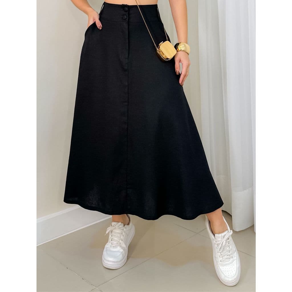 EMILI Saia Midi Em Tricolino Feminino Com Fechamento Frontal Em Dois Botoes Possui Forro-S840