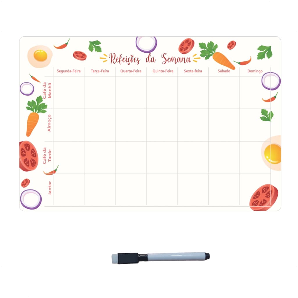 Imã De Geladeira Com Caneta Cardápio Semanal Para Anotações 20x30cm