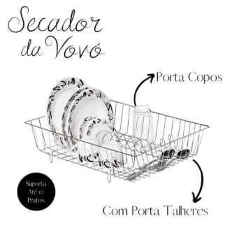 Escorredor/Secador de louças em aço cromado para 10 pratos copos e talheres