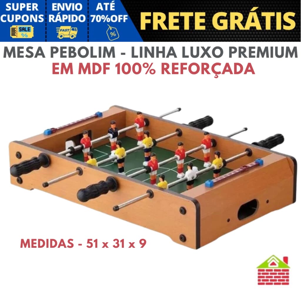 Pebolim Jogo Totó Mini Mesa Futebol 12 Jogadores Em Madeira Premium Envio Imediáto