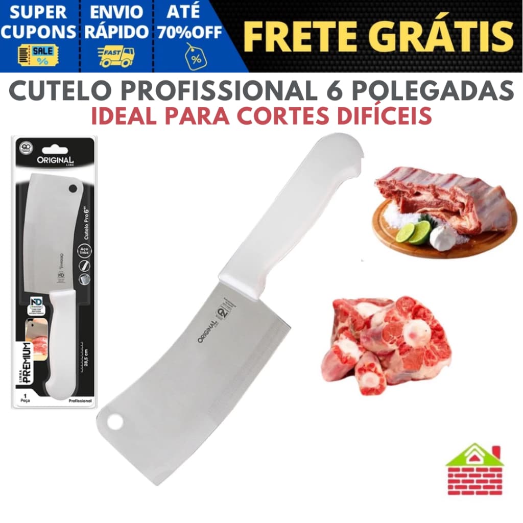 Faca Cutelo 6 Profissional Cabo De Nylon açougueiro Machadinha