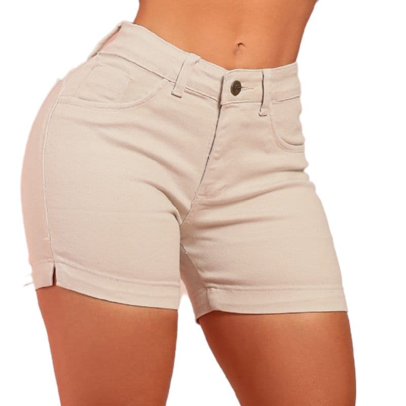 Short Meia Coxa jeans colorido versátil preto e branco Casual Cós cintura alta com LAYCRA PREMIUM empina bumbum